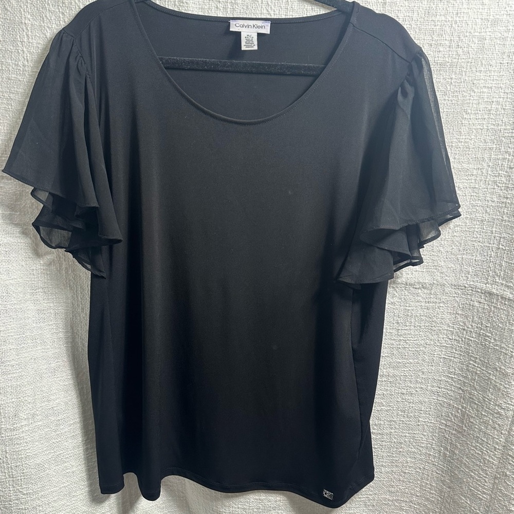 Calvin Klein Black Ruffle Sleeve Blouse - Picture 3 of 7